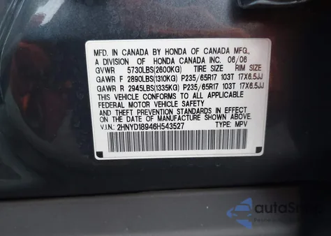 2006 Acura Mdx from USA, damaged, VIN 2HNYD18946H543527